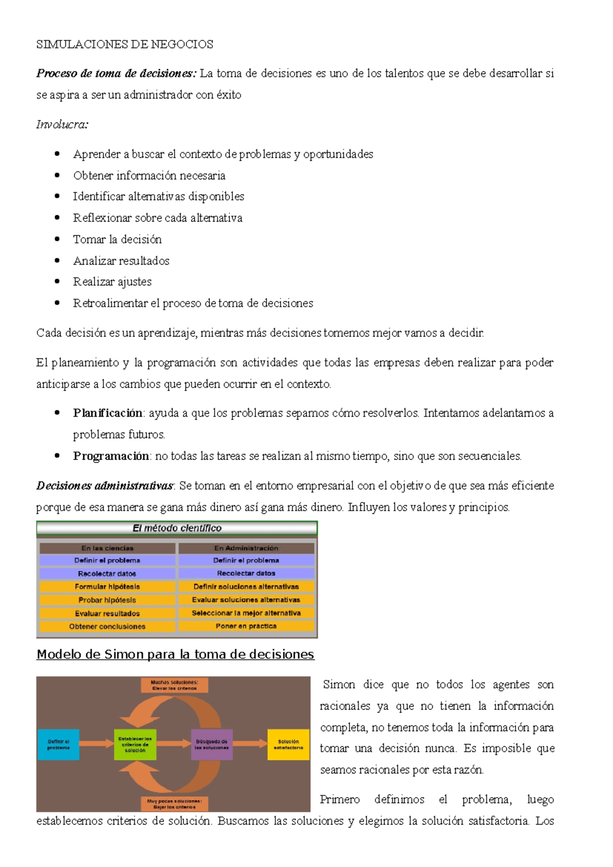 SIMULACIONES DE NEGOCIOS: Proceso de Toma de Decisiones y Modelos - Studocu