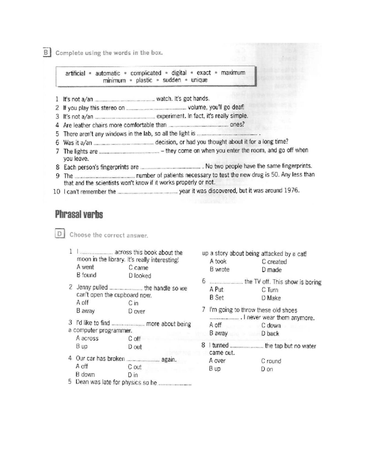 B Complete the Sentences with the Given Words: Vocabulary Exercise ...