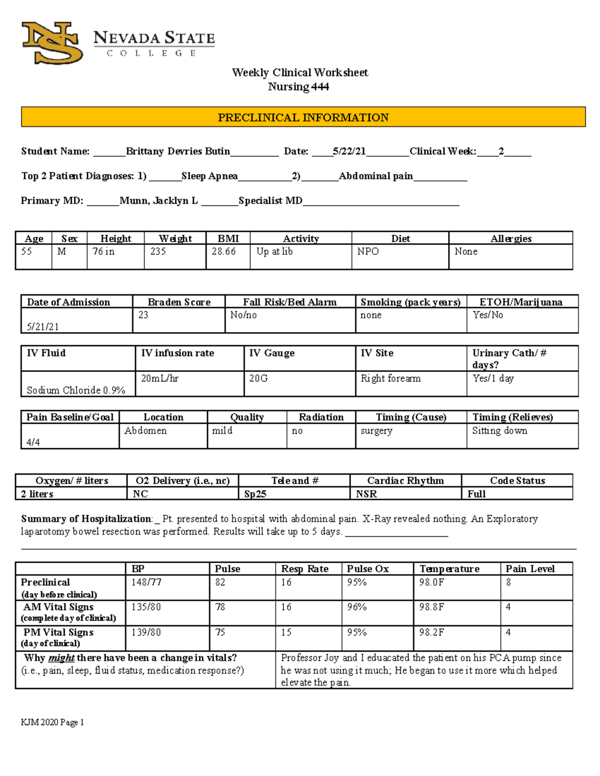Clinical paperwork week 2 - Weekly Clinical Worksheet Nursing 444 ...