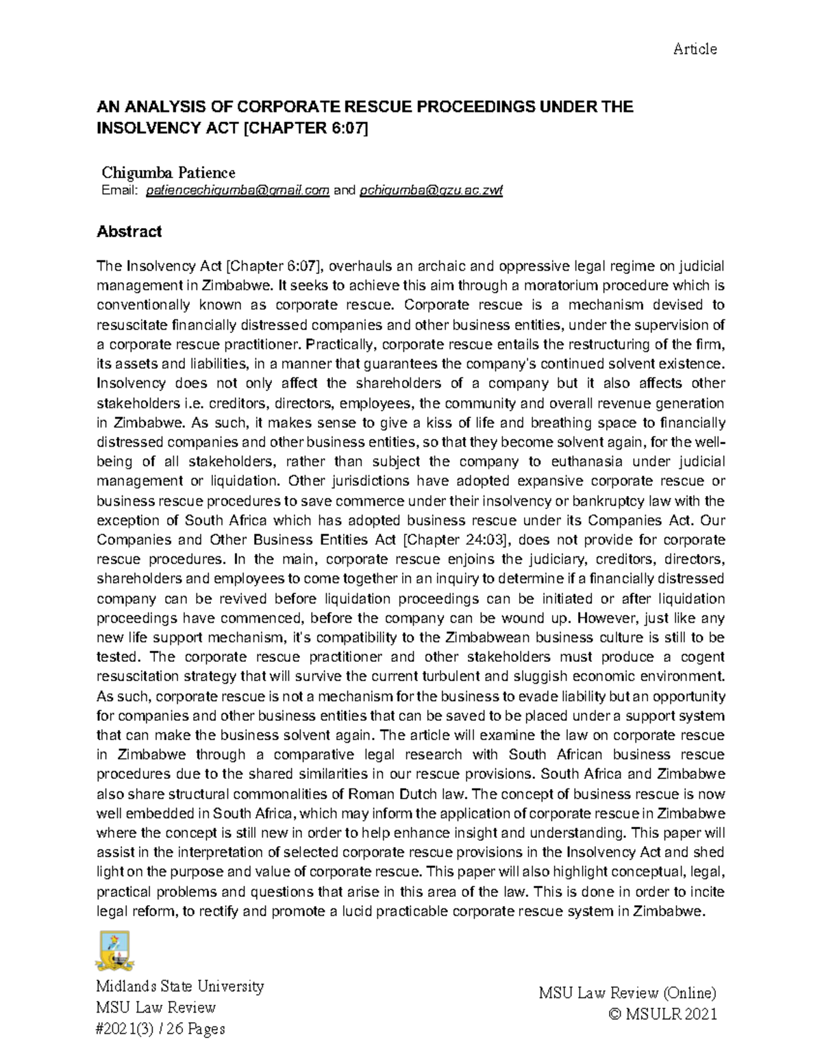 MSU Law Review: Analyzing Corporate Rescue Proceedings Under the ...