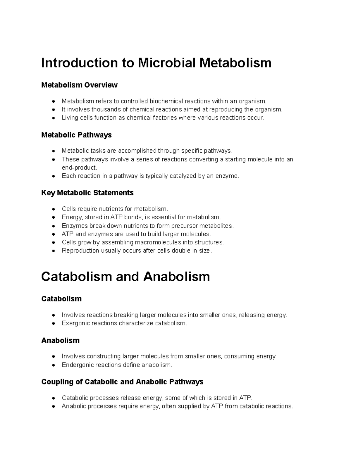 Microbial Metabolism Overview: Key Concepts and Pathways Study Guide ...