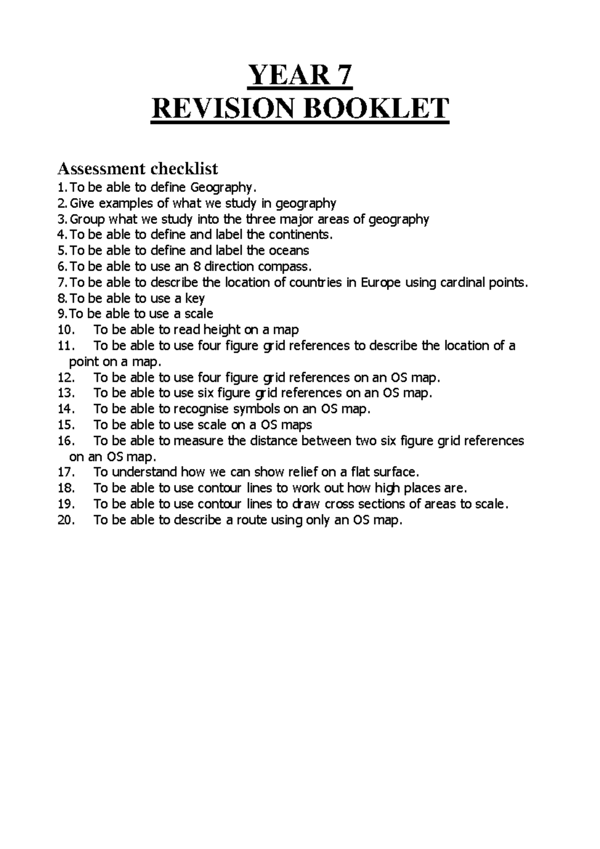 YEAR 7 GEOGRAPHY REVISION BOOKLET: Key Skills & Concepts - Studocu