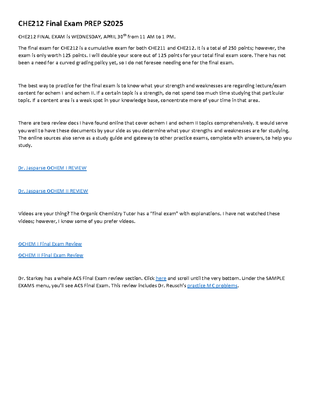 CHE212 Final Exam Prep Guide S2025: Key Strategies & Resources - Studocu