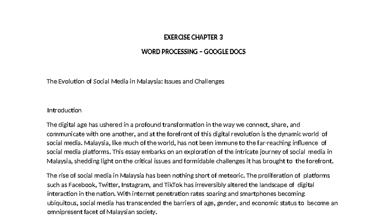 EXERCISE CHAPTER 3: SOCIAL MEDIA IN MALAYSIA - ISSUES & CHALLENGES ...