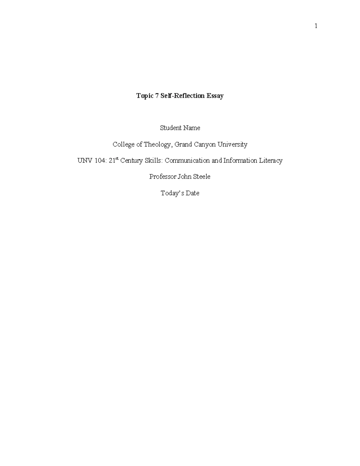 UNV 104 Self-Reflection Essay Template: Insights on Communication ...