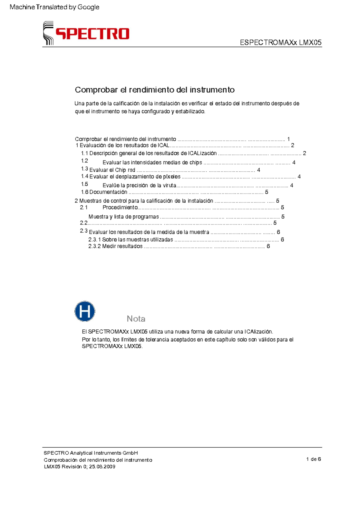 Check Instrument performance LMX05 - ESPECTROMAXx LMX 1 Evaluar el ...
