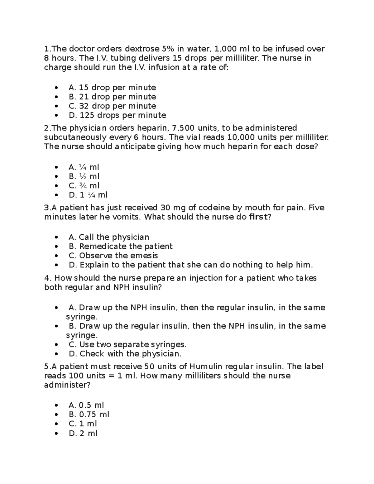 204 Nursing Practice Questions for Clinical Competency - Studocu