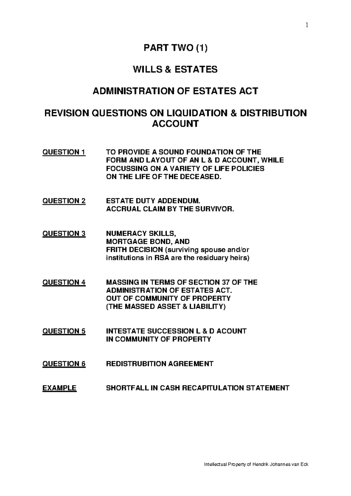 Estates Part 2(1) Revision Questions on Liquidation & Distribution ...