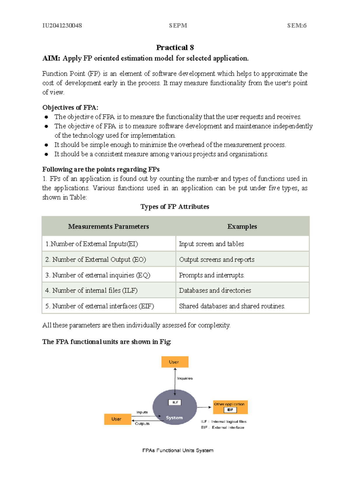 Practical 8: Implementing Function Point Analysis for Estimation - Studocu