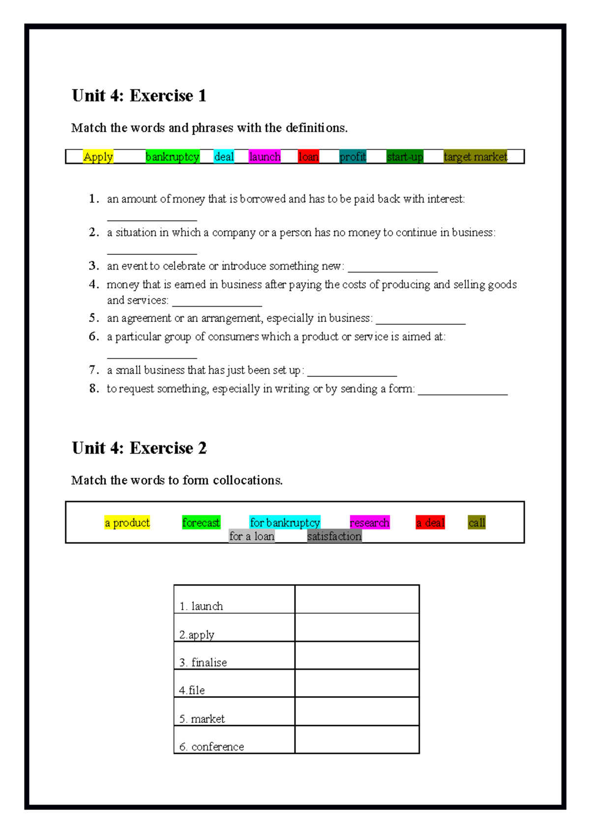 Unit 4 - Vocabulary & Grammar Exercises for Business English - Studocu