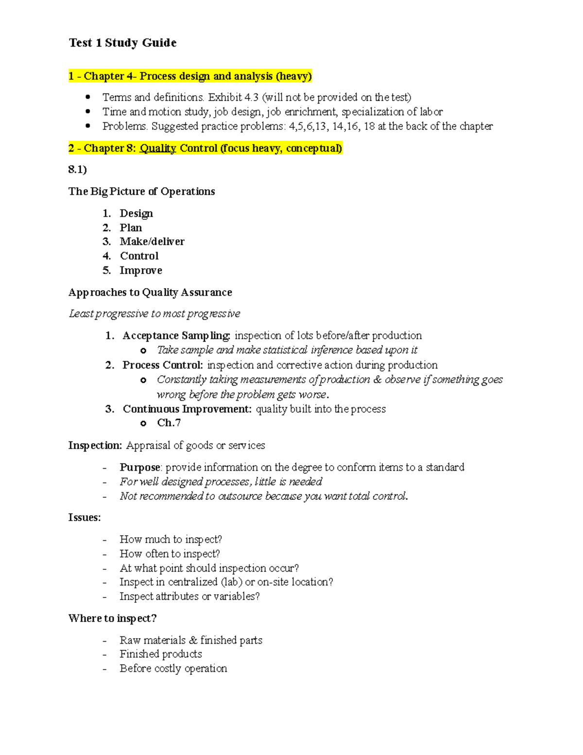 Test 1 Study Guide - Torabi - 1 - Chapter 4- Process design and ...