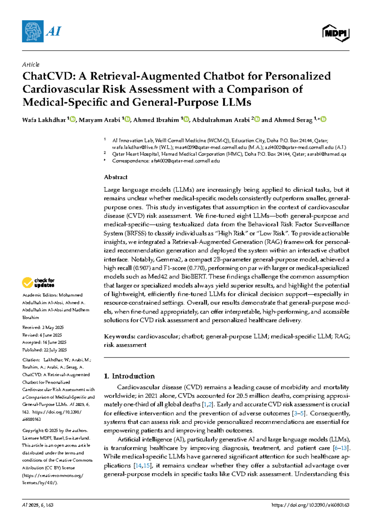 AI 2025: ChatCVD - A Chatbot for Personalized CVD Risk Assessment - Studocu