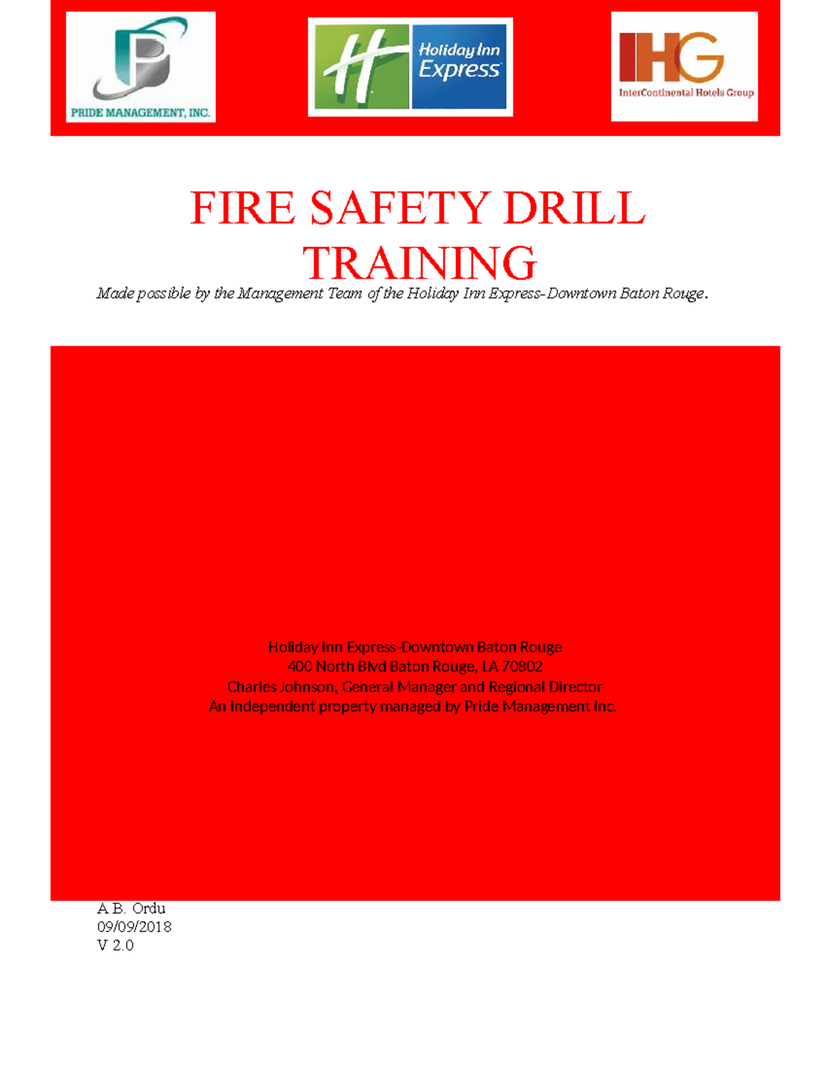 FIRE SAFETY DRILL TRAINING - Holiday Inn Baton Rouge - Studocu