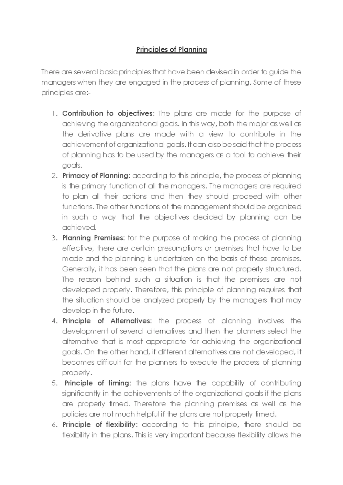 Principles of Planning and Advantages of Planning - Principles of ...