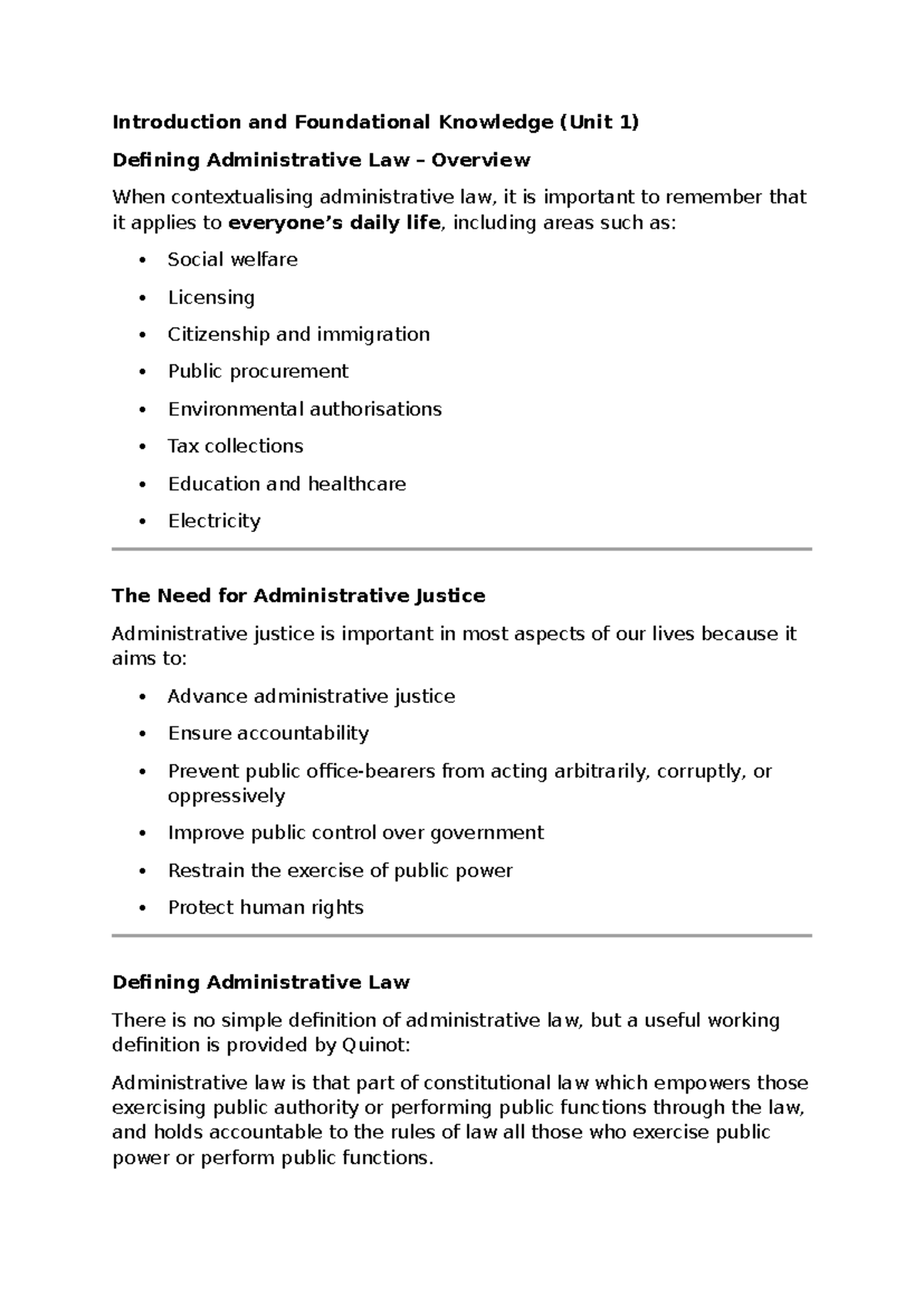 Chapter 1 & 2 Administrative Law Overview (Unit 1) Notes - Studocu