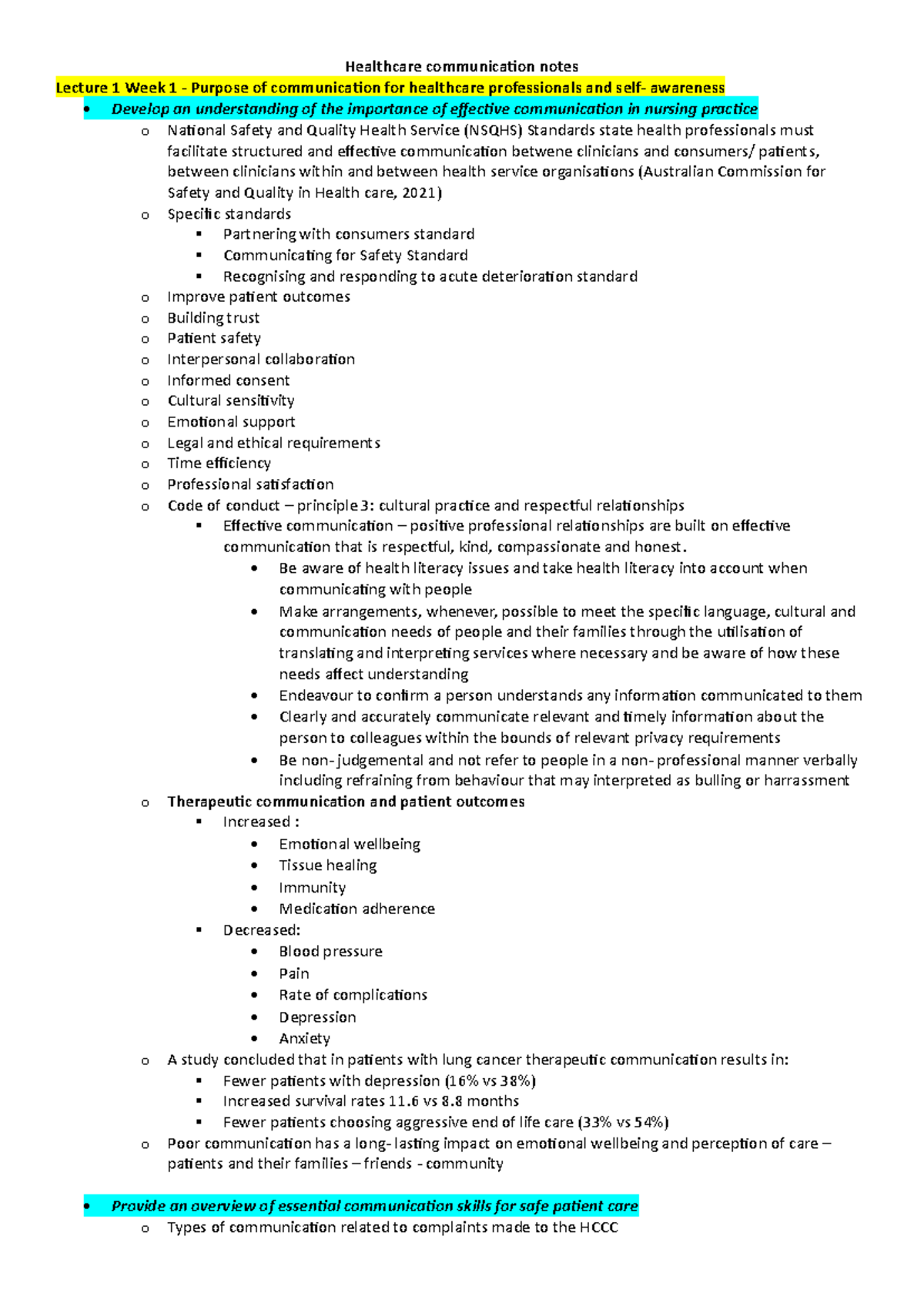 Healthcare Communication Notes: Lecture 1 - Importance of Effective ...