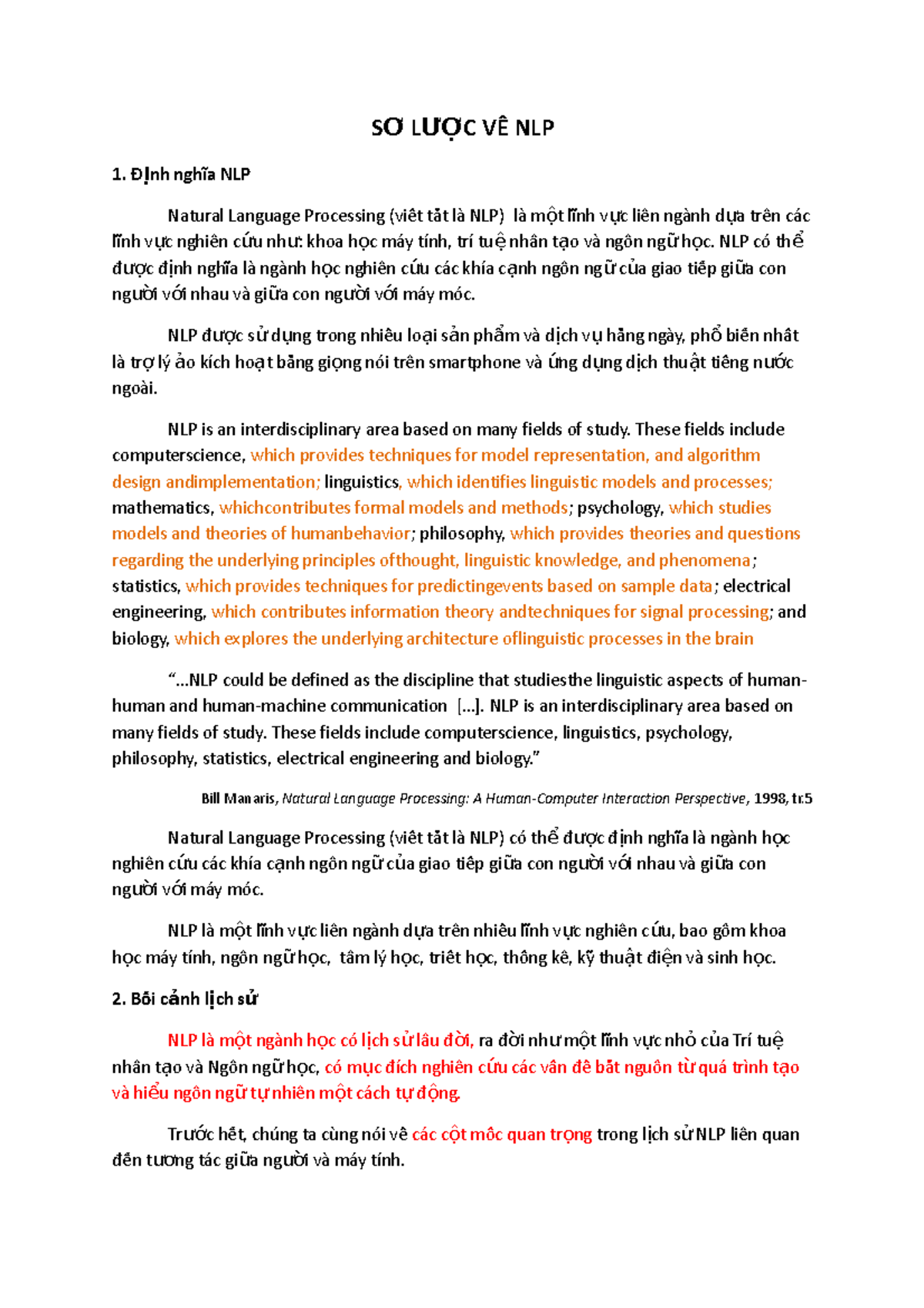 NLP script p1 - Bai tap - S Ơ L ƯỢC VỀỀ NLP Đ nh nghĩa NLPỊ Natural ...