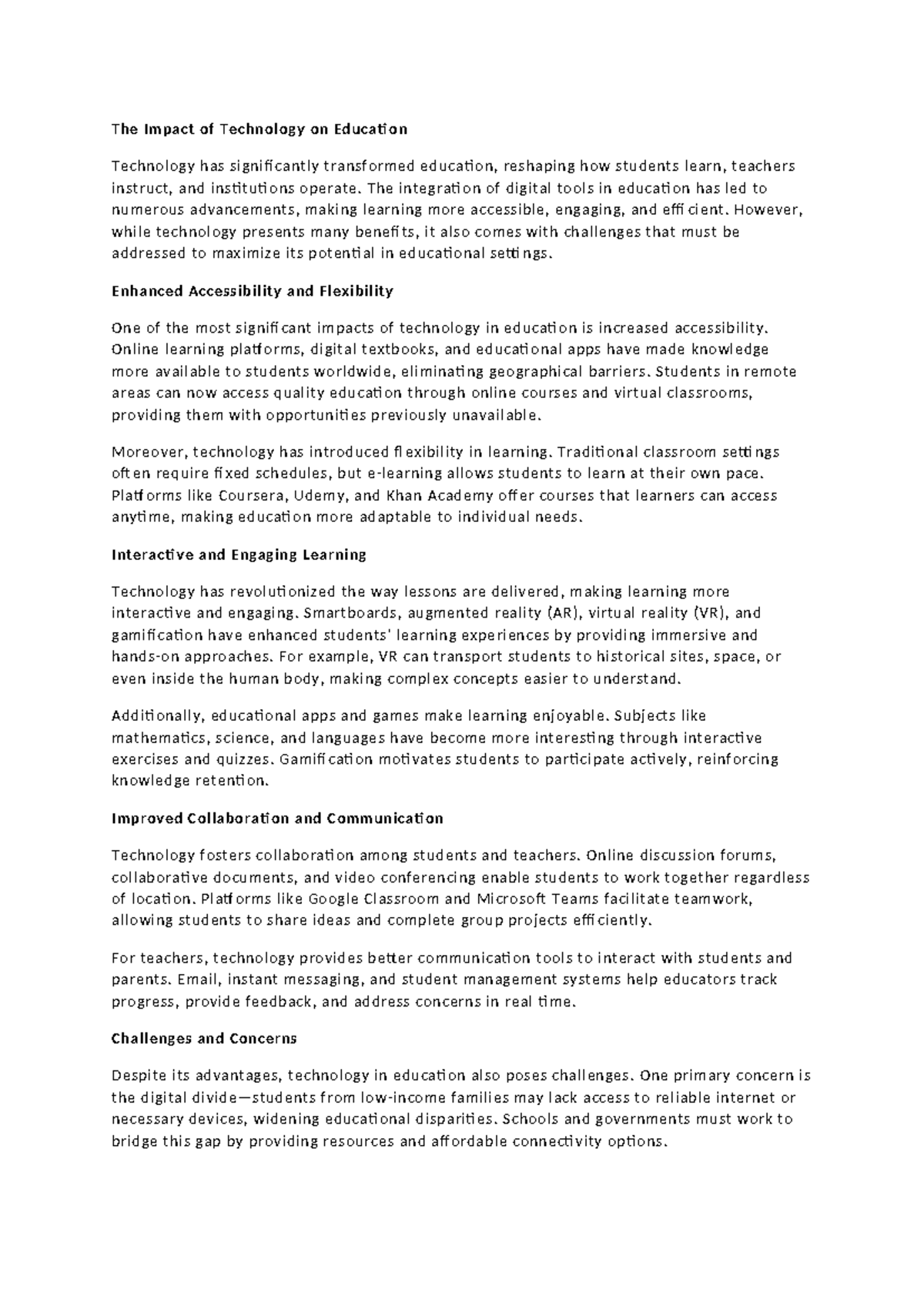 The Impact of Technology on Education: Challenges & Advancements - Studocu