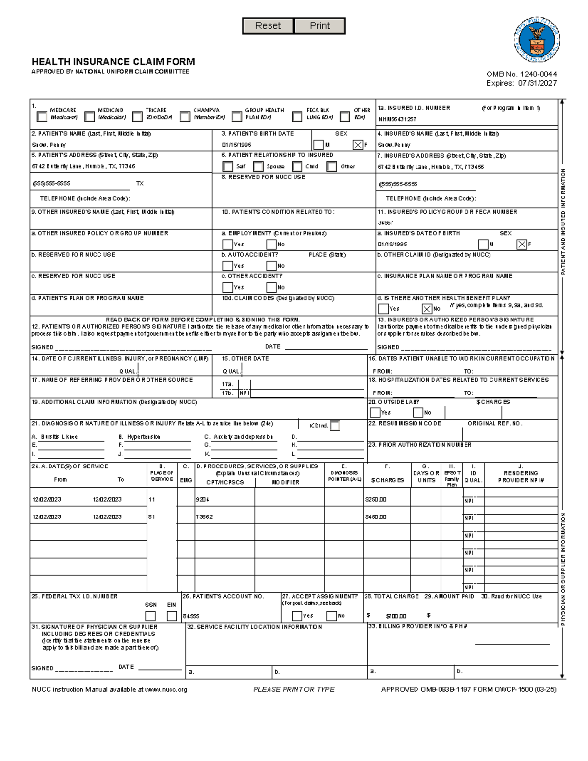 Health Insurance Claim Form (FECA, BLBA, EEOICPA) Instructions - Studocu