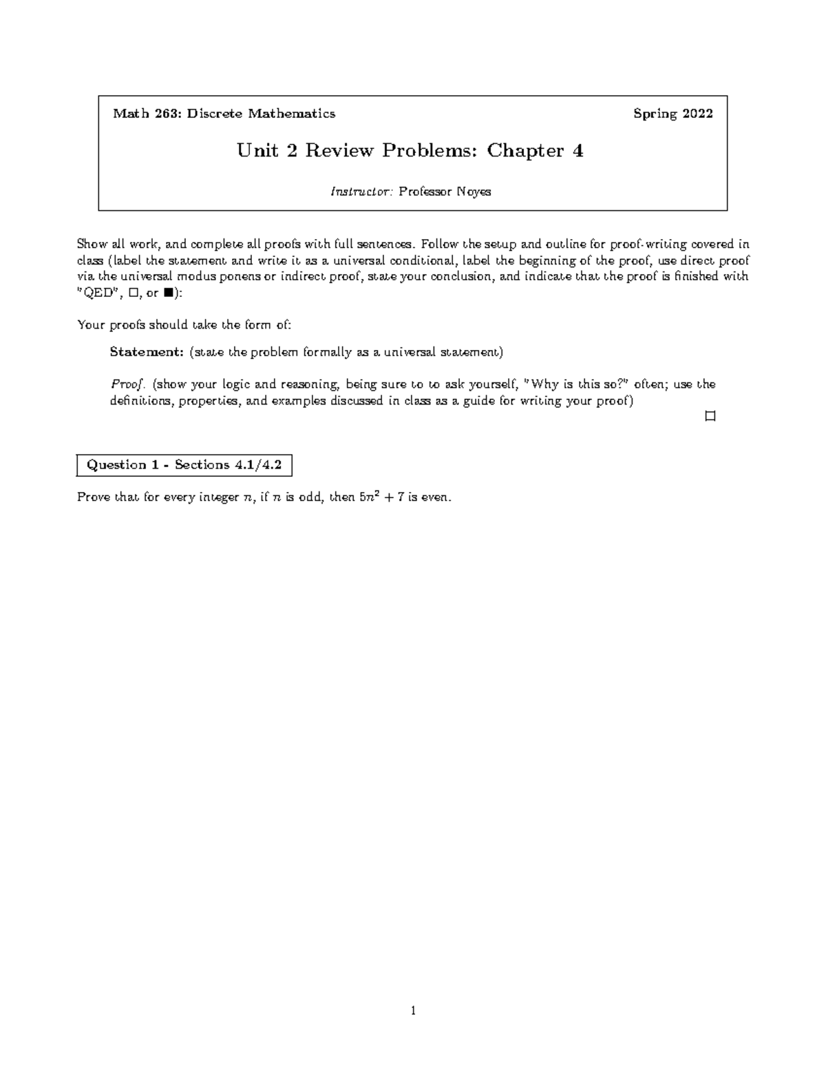 Math 263: Discrete Mathematics Spring 2022 Unit 2 Review Problems Guide ...