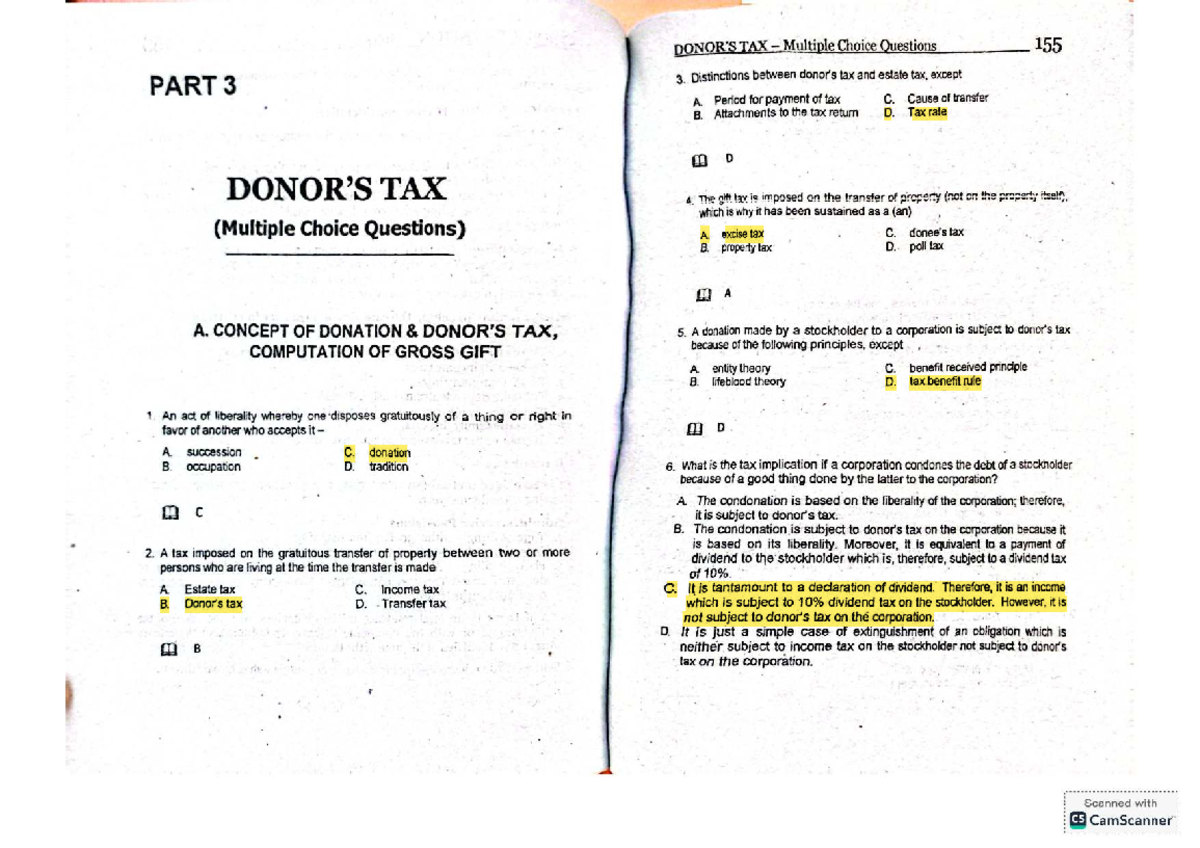 TAX Multiple Choice Questions on Donation Tax Concepts and Implications ...