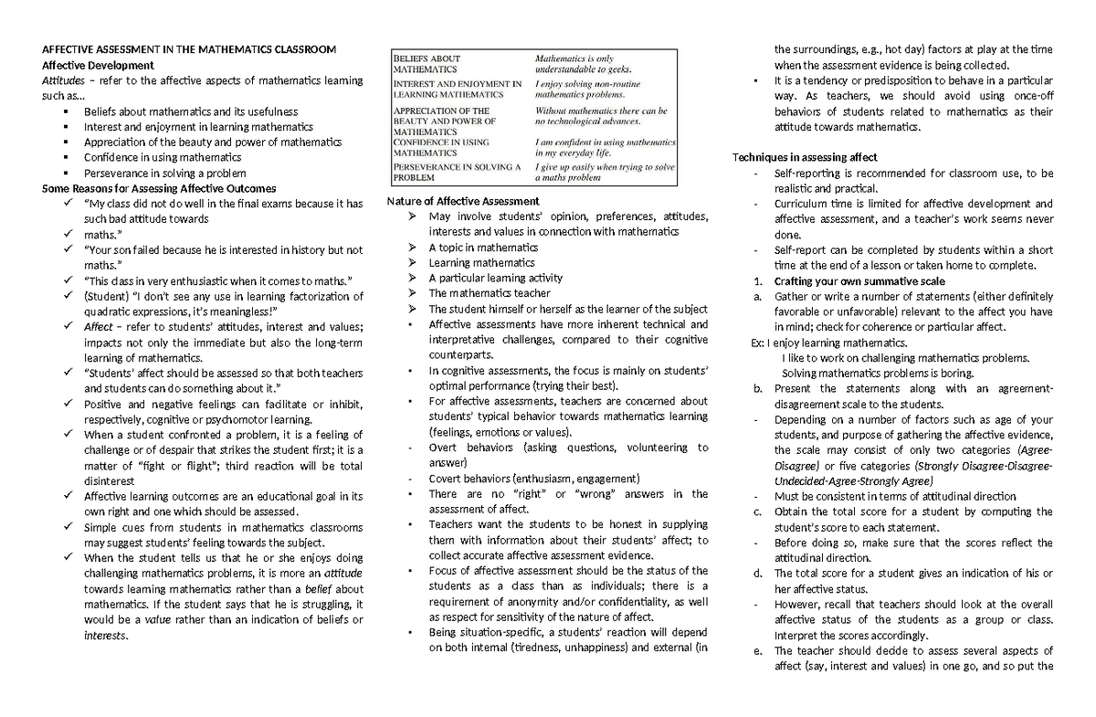 Affective Assessment in Mathematics Classroom: Insights and Strategies ...
