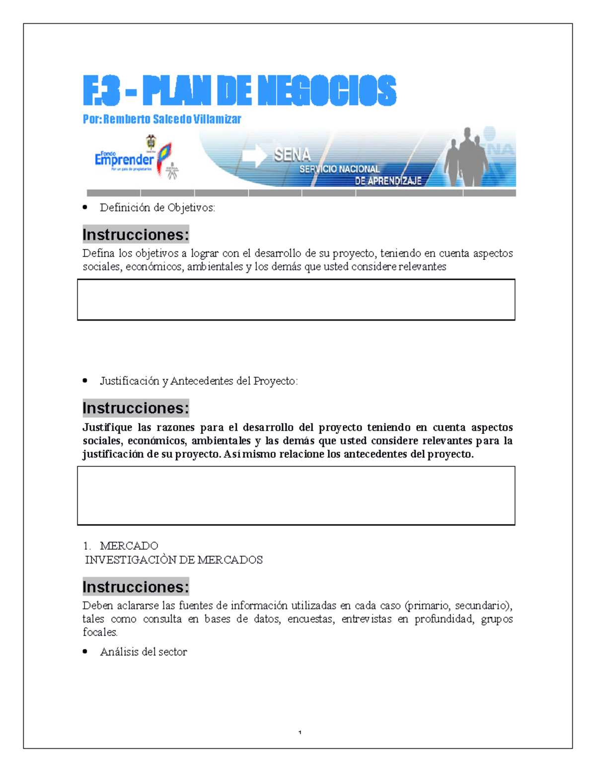 77343901 F3 Formato para Plan de Negocios del Proyecto Emprender - Document Preview