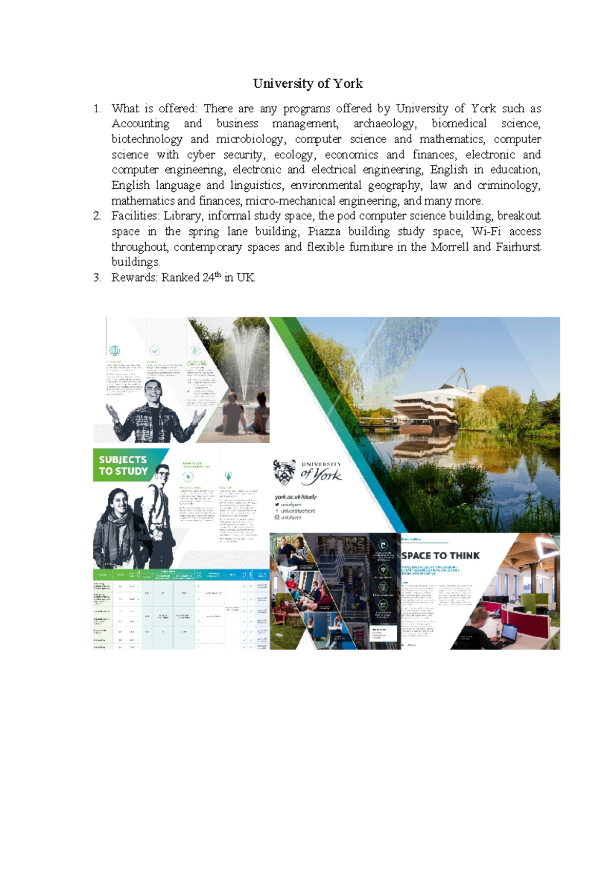 University of York Program Overview and Facilities Guide - Studocu