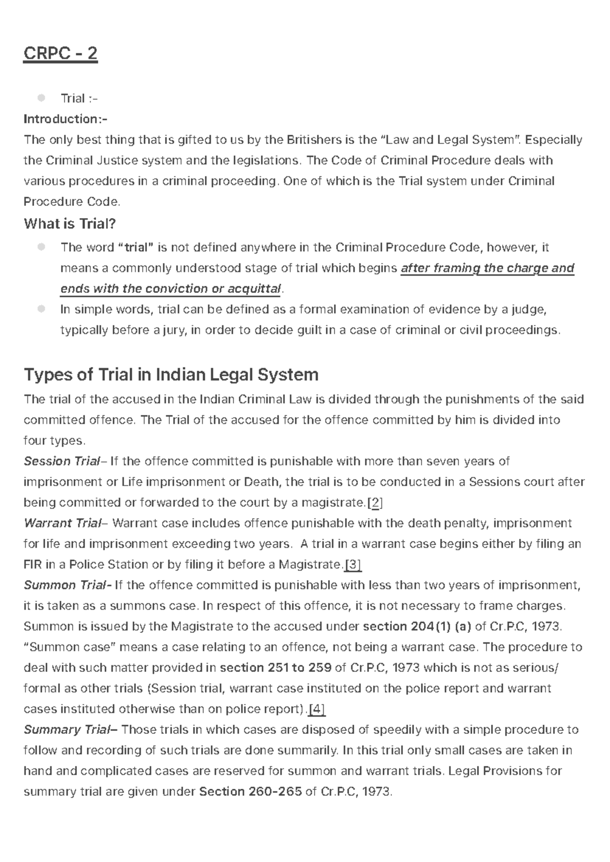 CRPC - Trial and Types of Trial Notes - CRPC - 2 Trial :- Introduction ...
