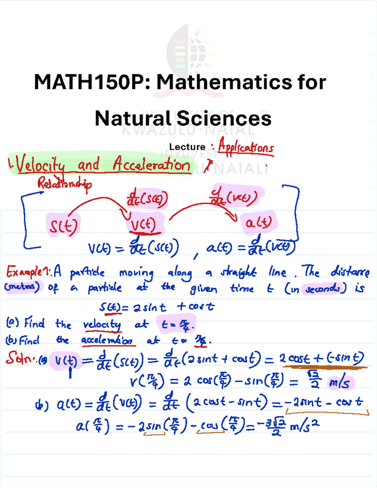 MATH150P: Week 8 Lecture Notes on Mathematics for Natural Sciences ...