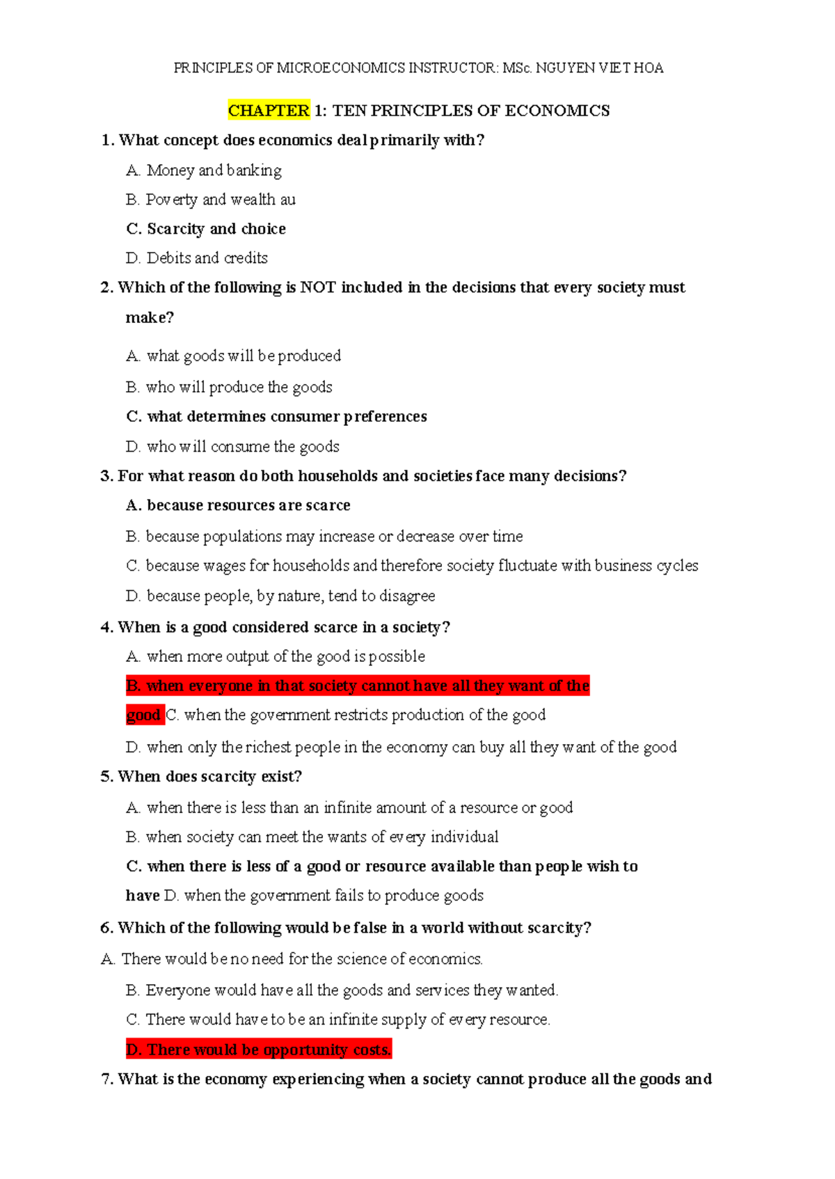 13 MCQs on Chapter 1: Principles of Microeconomics for Final Exam - Studocu