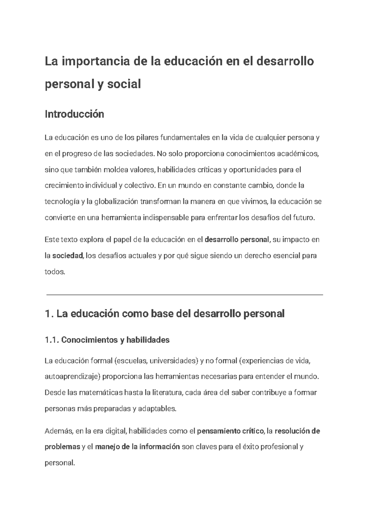 La importancia de la educación en el desarrollo personal y social - La ...