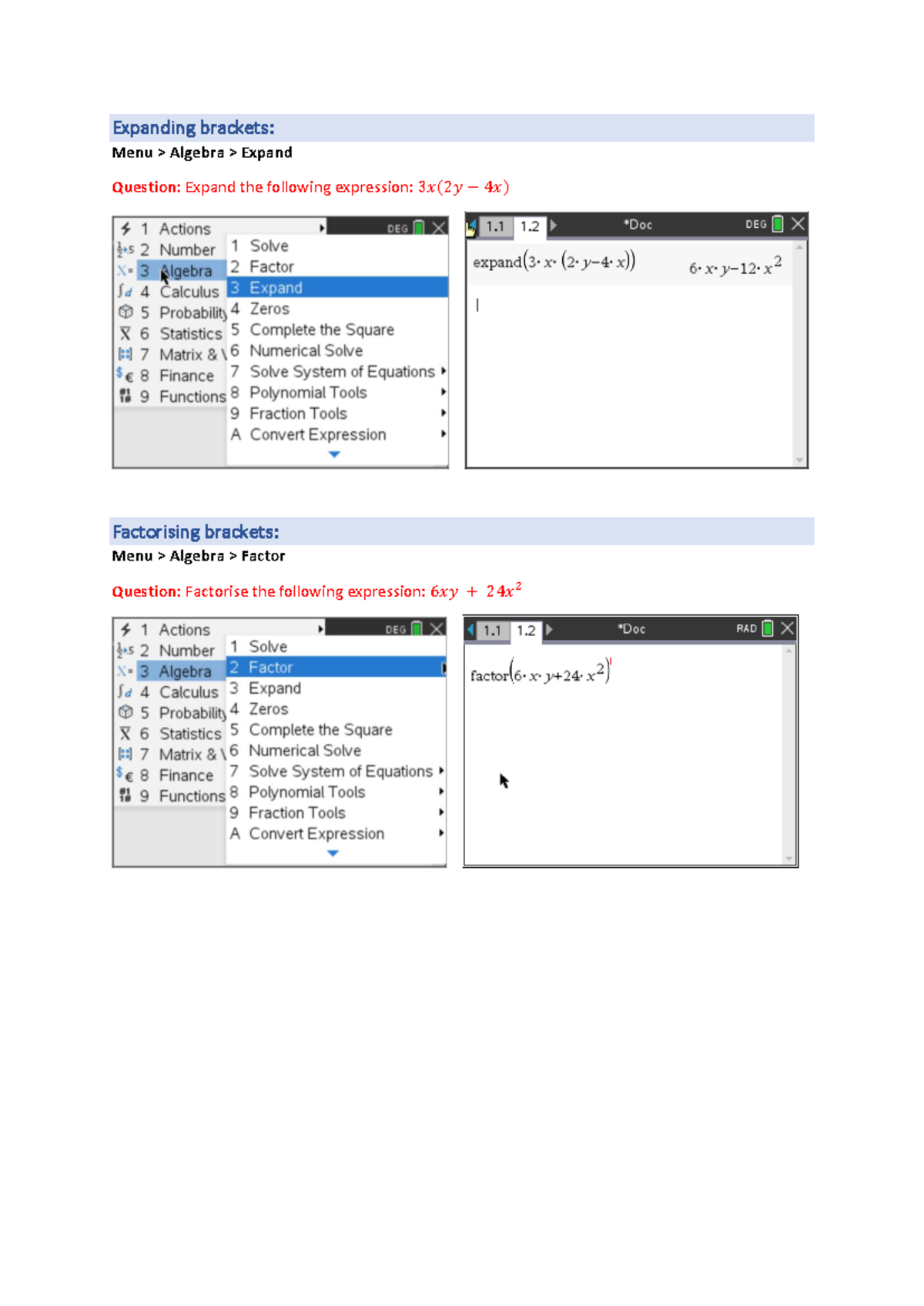 CAS Calculator Skills: Expanding, Factorising, and Graphing Functions ...