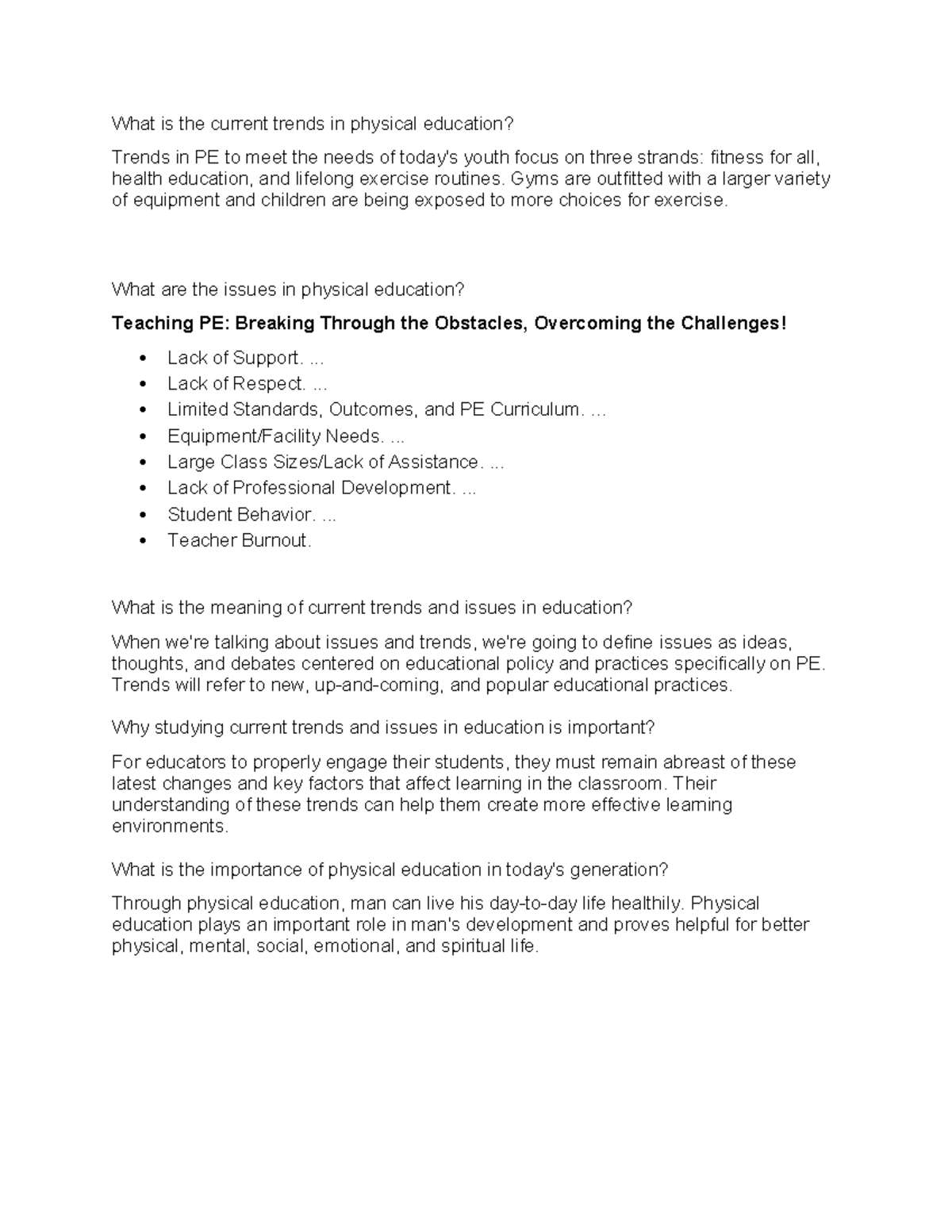 Current Trends and Issues in Physical Education (PE) Today - Studocu