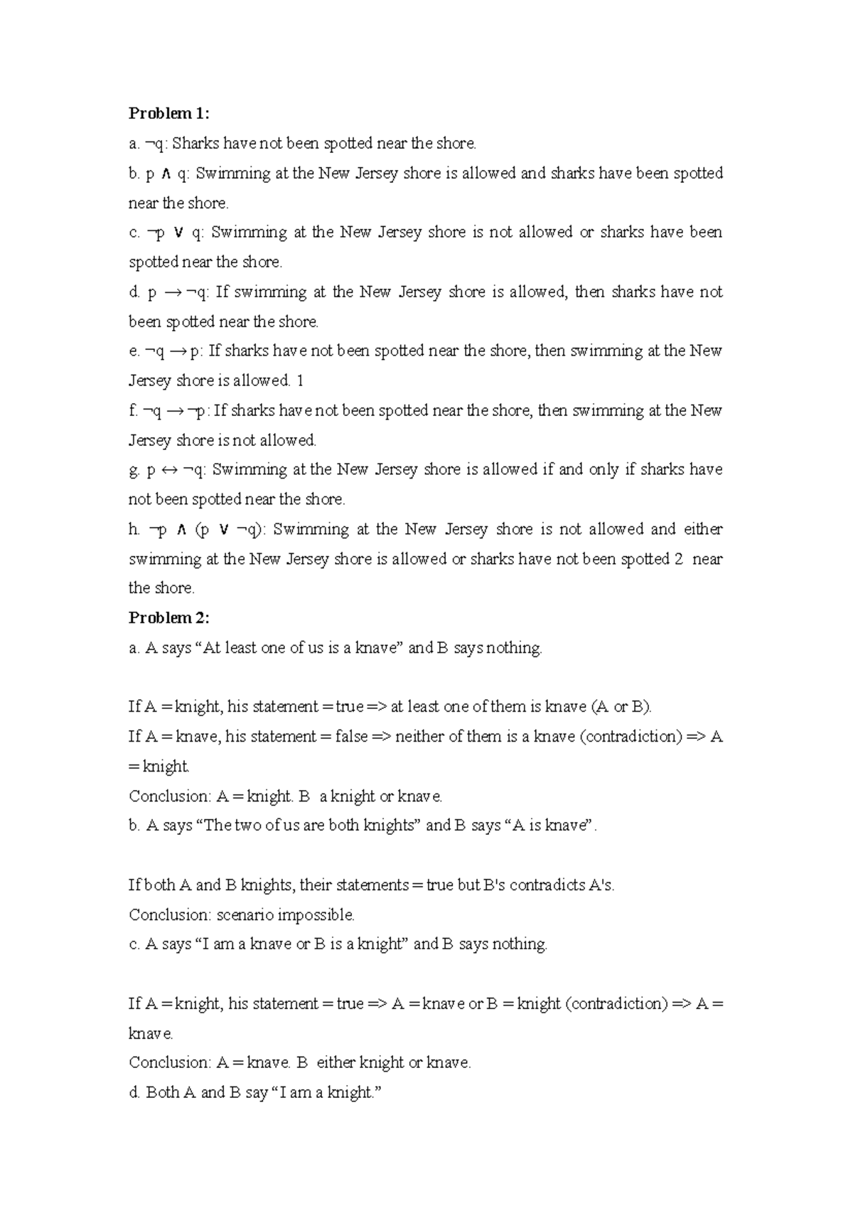 Logic Problems and Solutions - MATH 101 Notebook - Studocu
