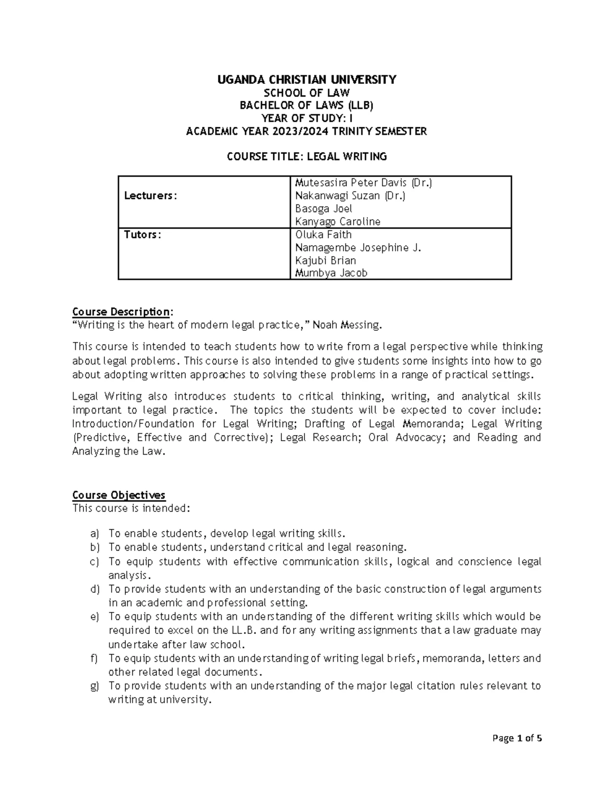 LLB I BLAW Course Outline: Fundamentals of Criminal Law - Trinity 2024 ...