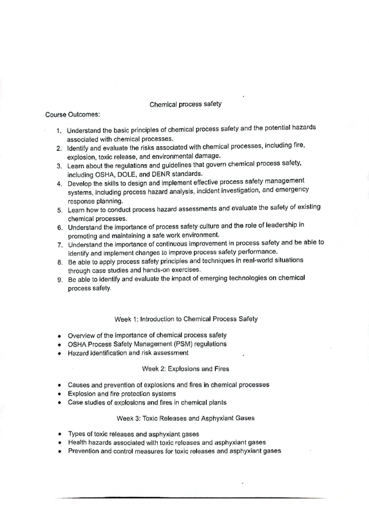 Chemical Process Safety Topics & Assessment Tasks (CPS 101) - Studocu