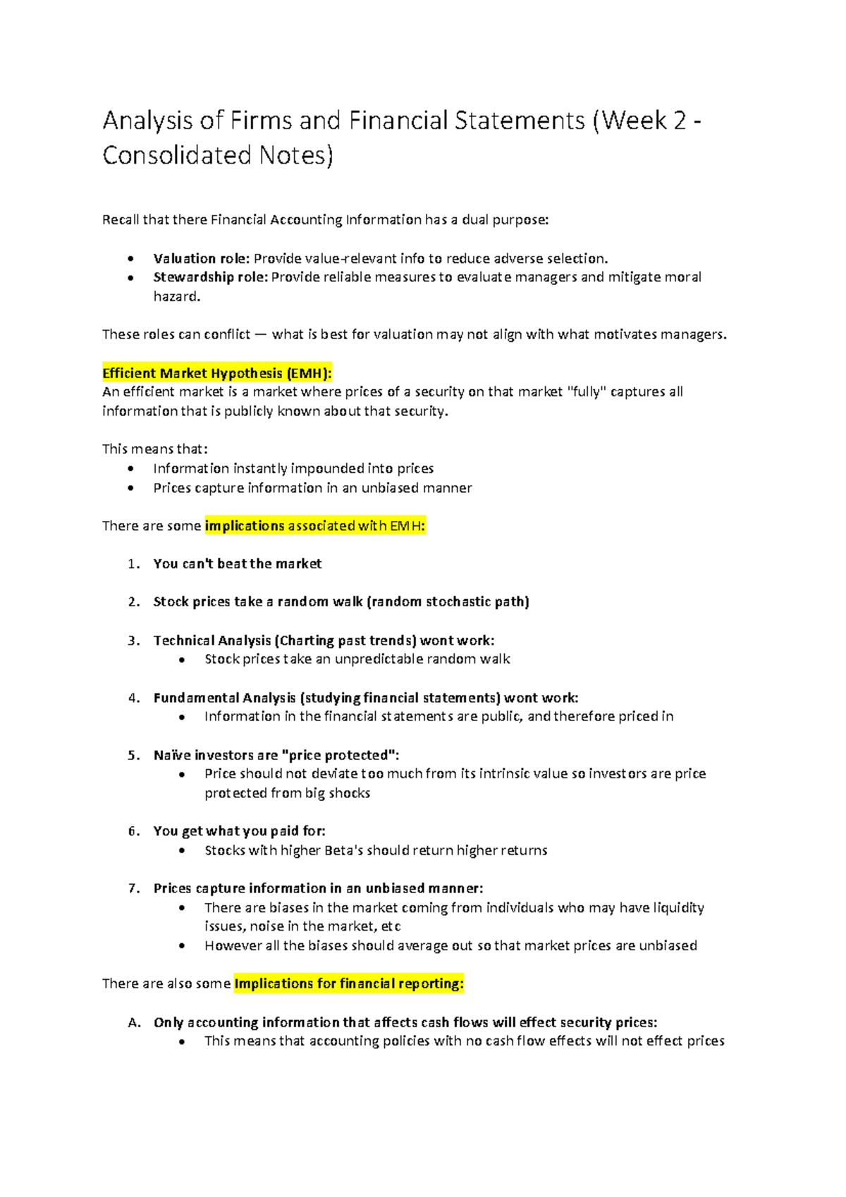 Analysis of Firms & Financial Statements (FIN 101 - Week 2 Notes) - Studocu