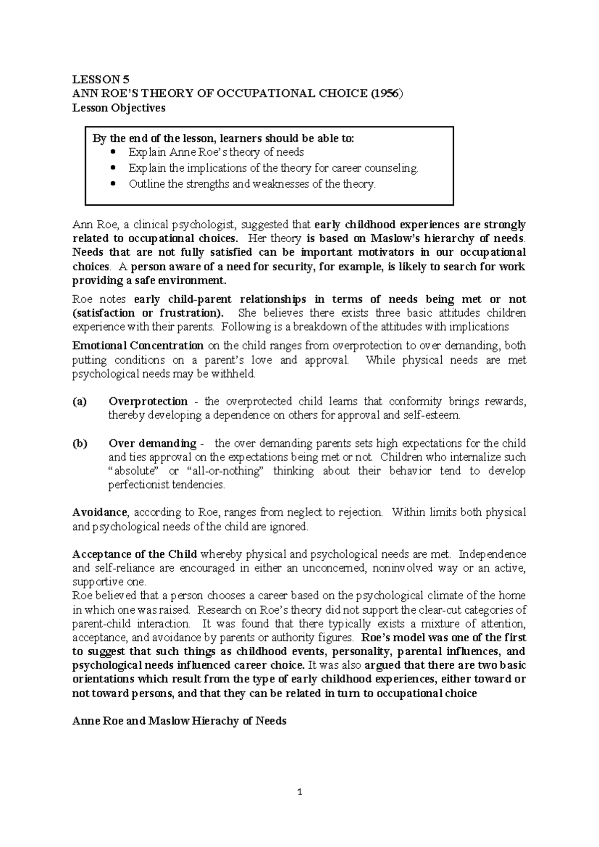 DOC-20251117-WA0021 - Lesson 5: Ann Roe's Theory of Occupational Choice ...