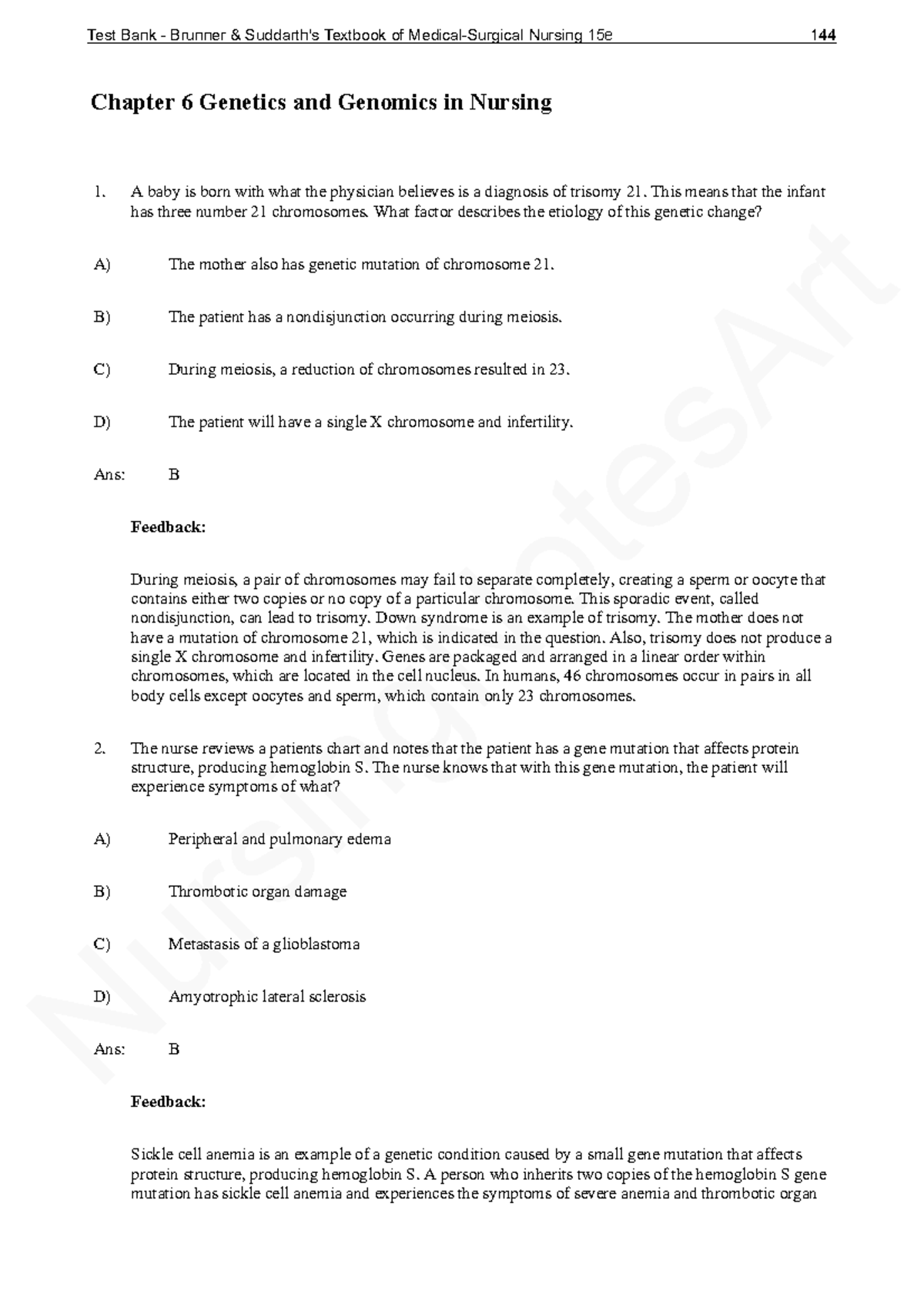Chapter 6 - Genetics and Genomics Practice Questions for Nursing - Studocu