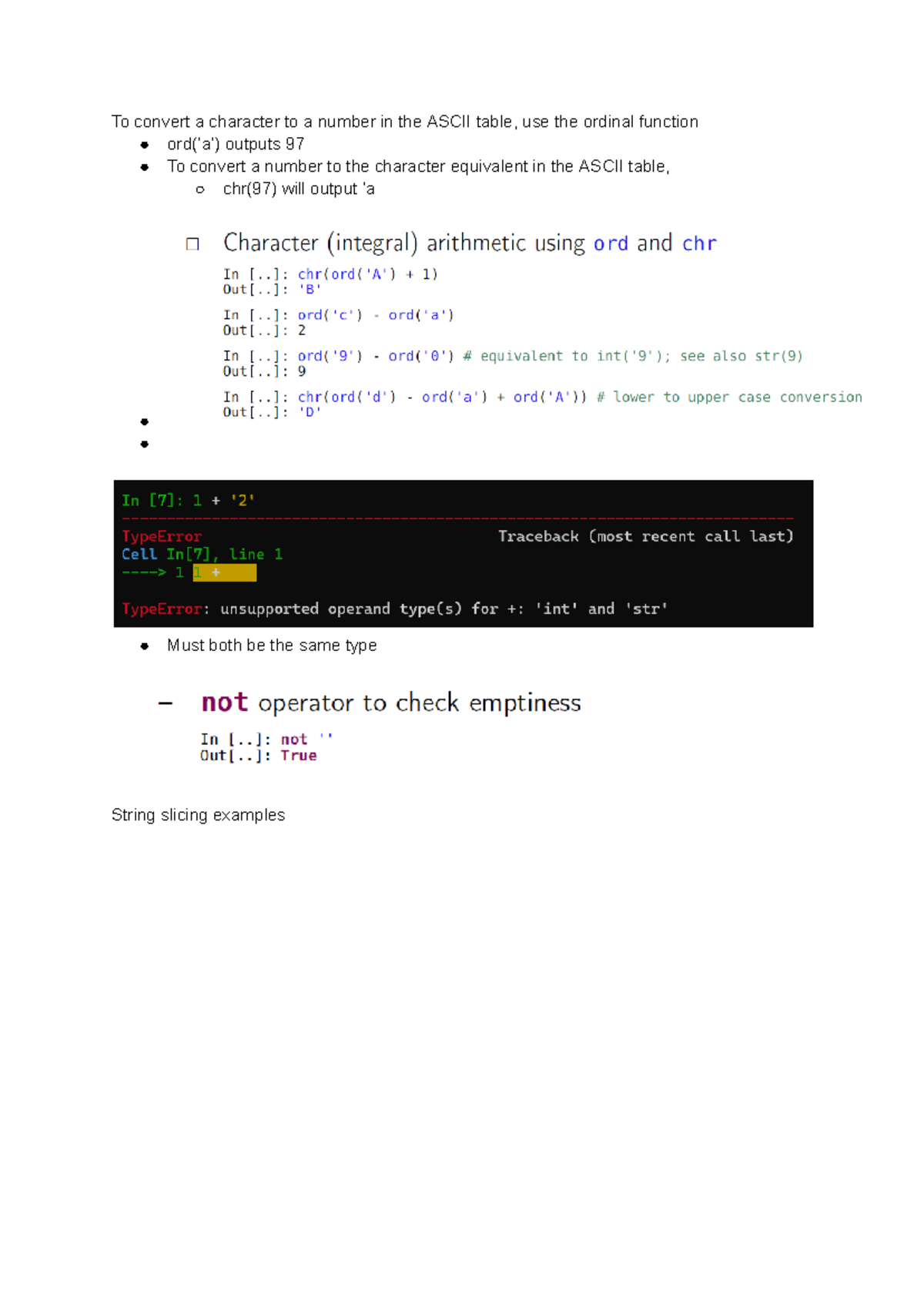 Lecture Notes: ASCII Conversion, String Slicing & Tuples - Studocu