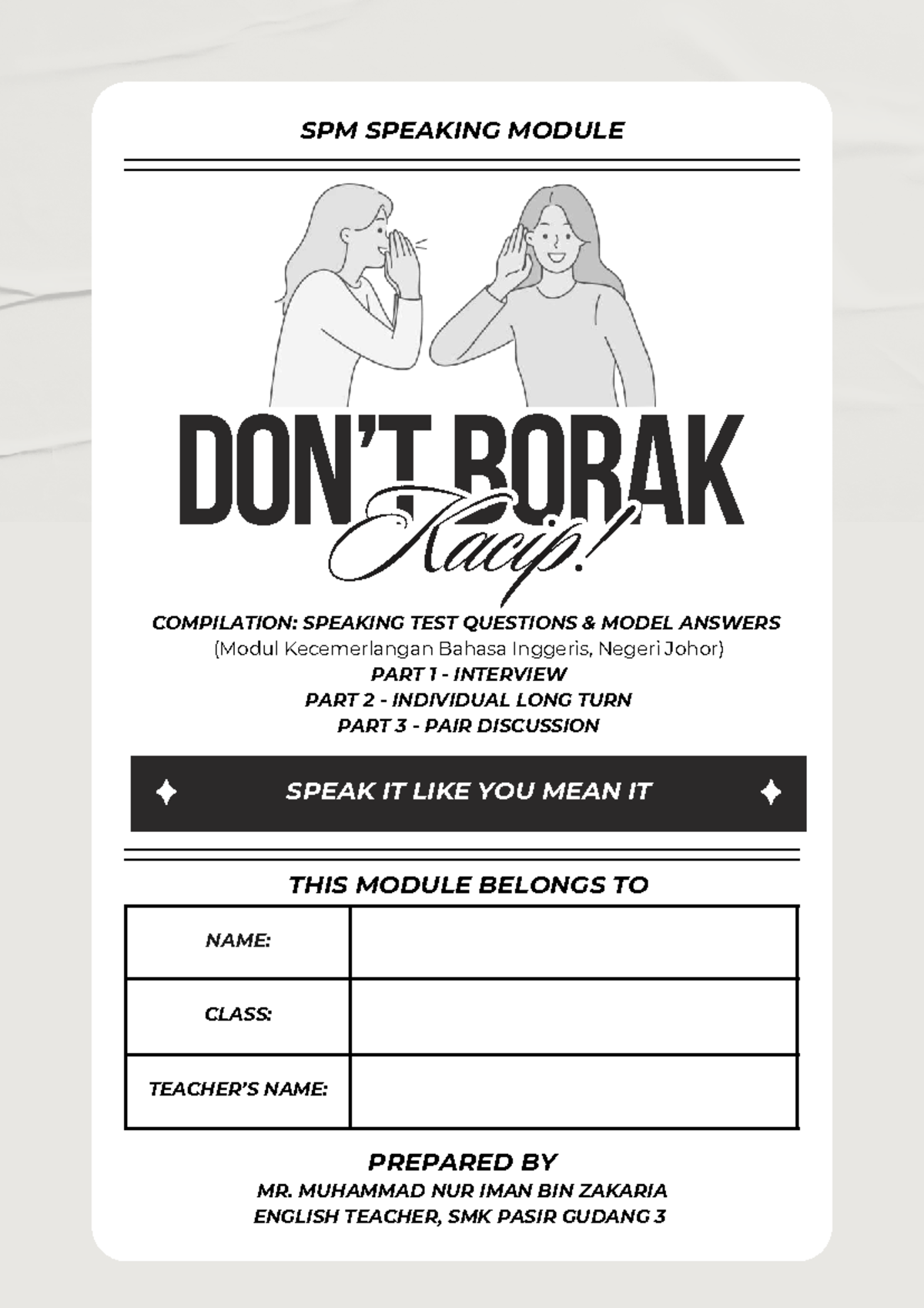 SPM 2025: Borak Kacip - Speaking Module Compilation & Model Answers ...