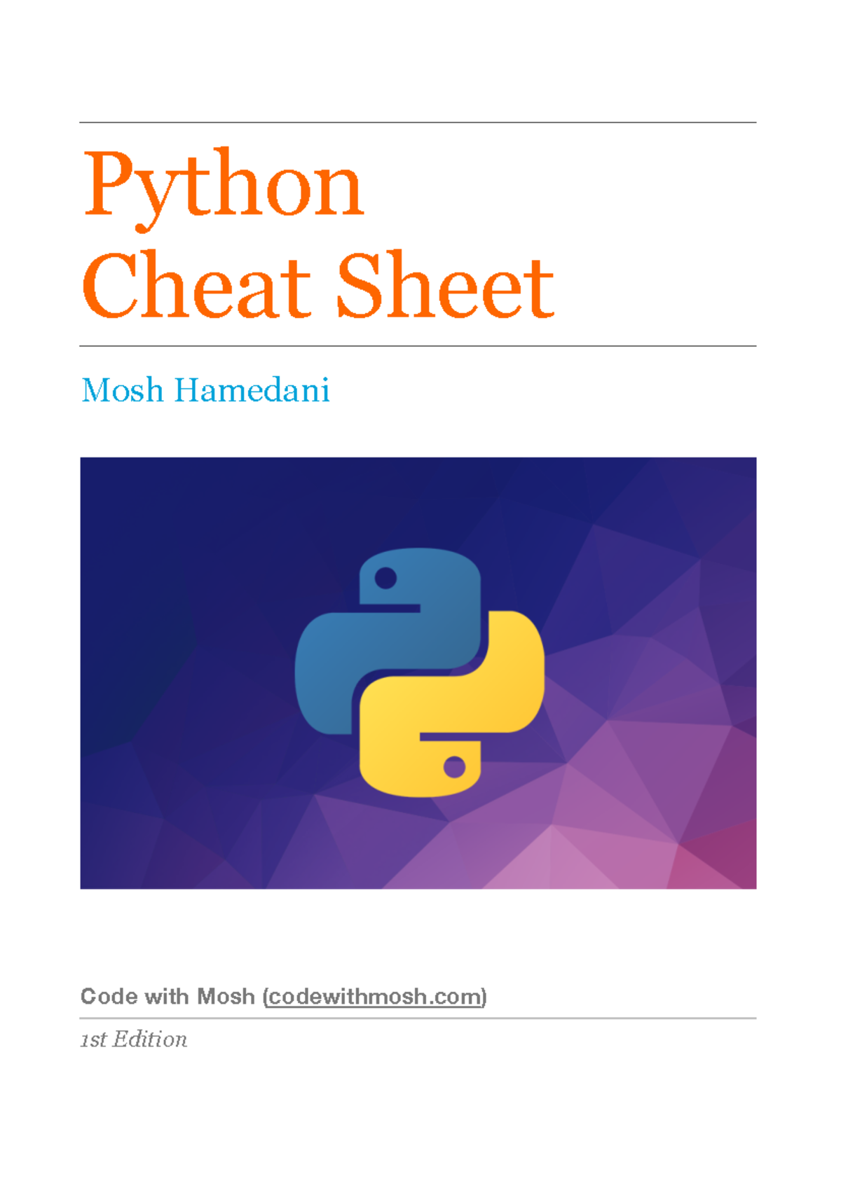 Python Cheat Sheet: Essential Concepts by Mosh Hamedani - Studocu