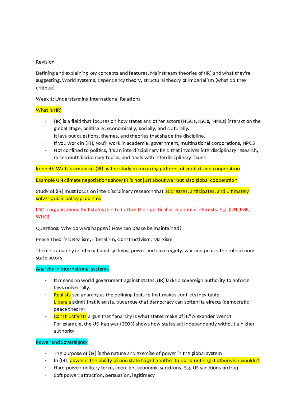 Revision POL1004S - Key Concepts in International Relations - Studocu