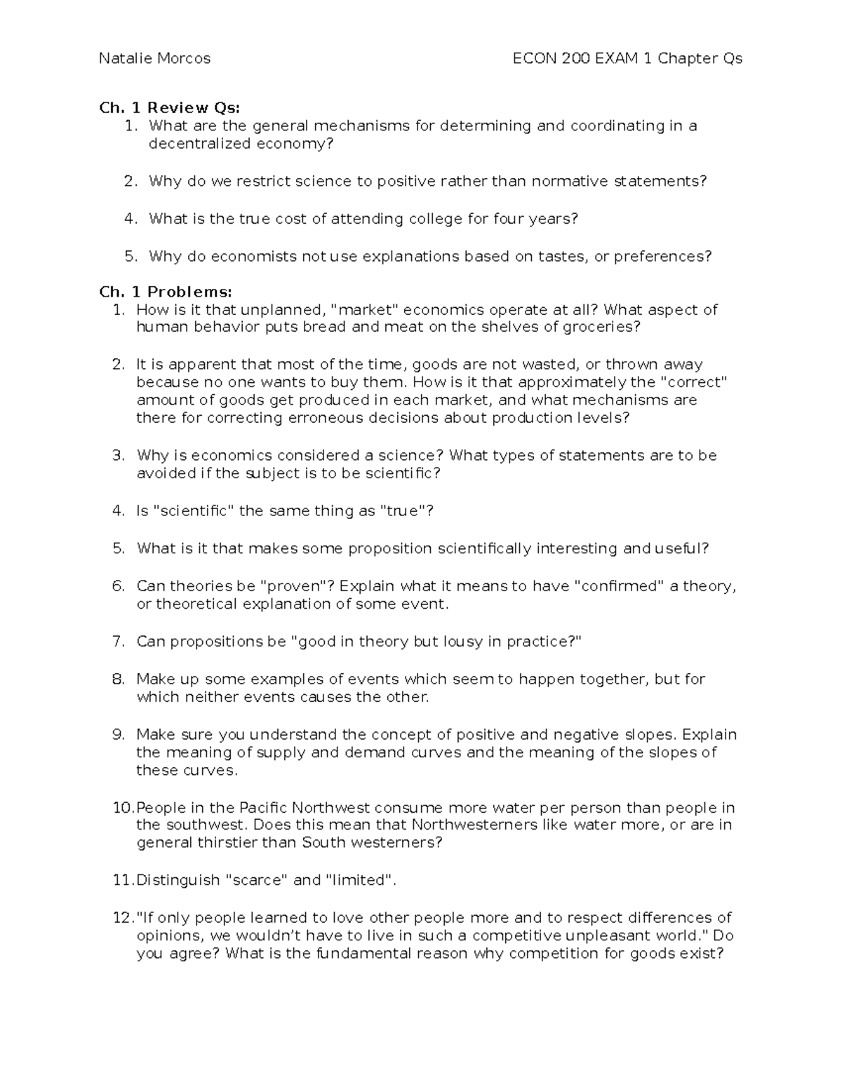 ECO 101 Final Exam Review: Chapter 1 & 3 Questions and Problems - Studocu
