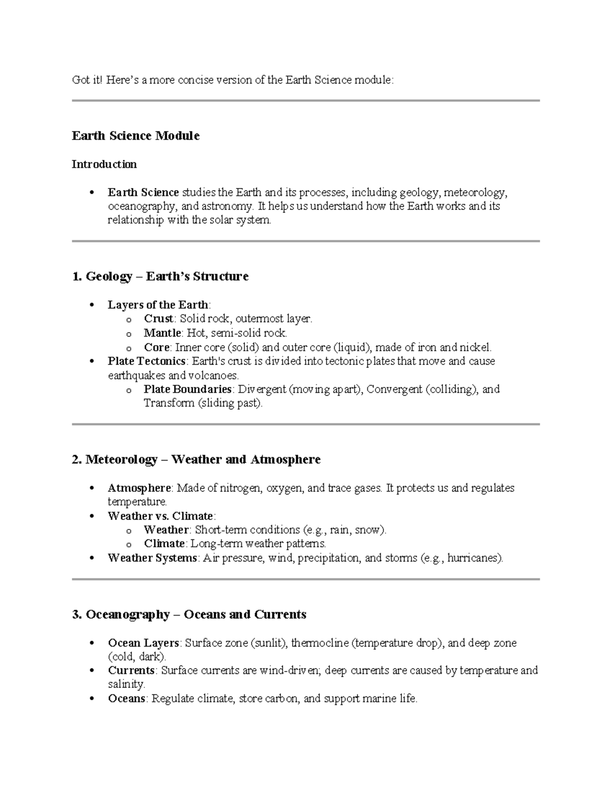 Earth Science Module Overview: Key Concepts and Processes - Studocu