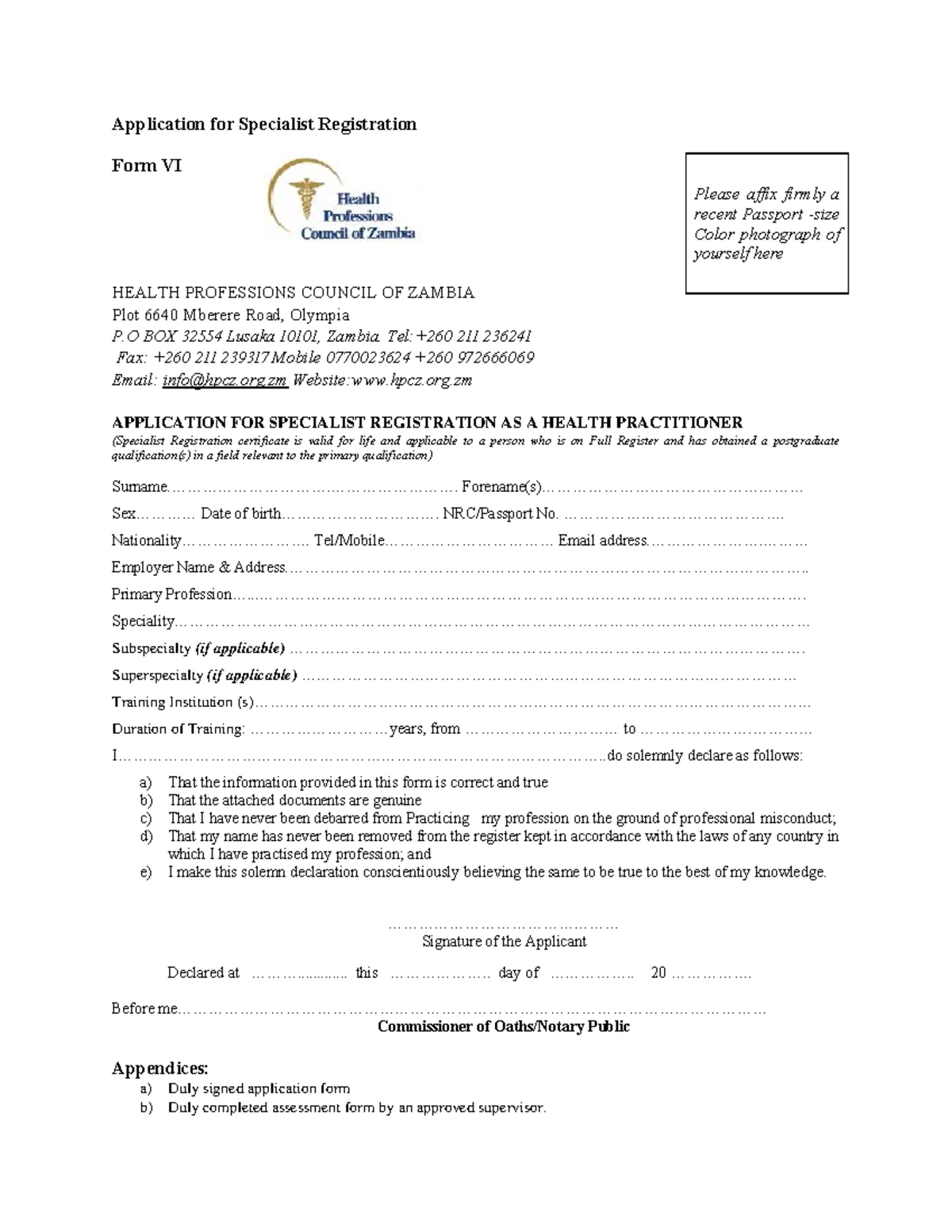 Re-registration Form for Health Practitioners - HPCZ Application - Studocu