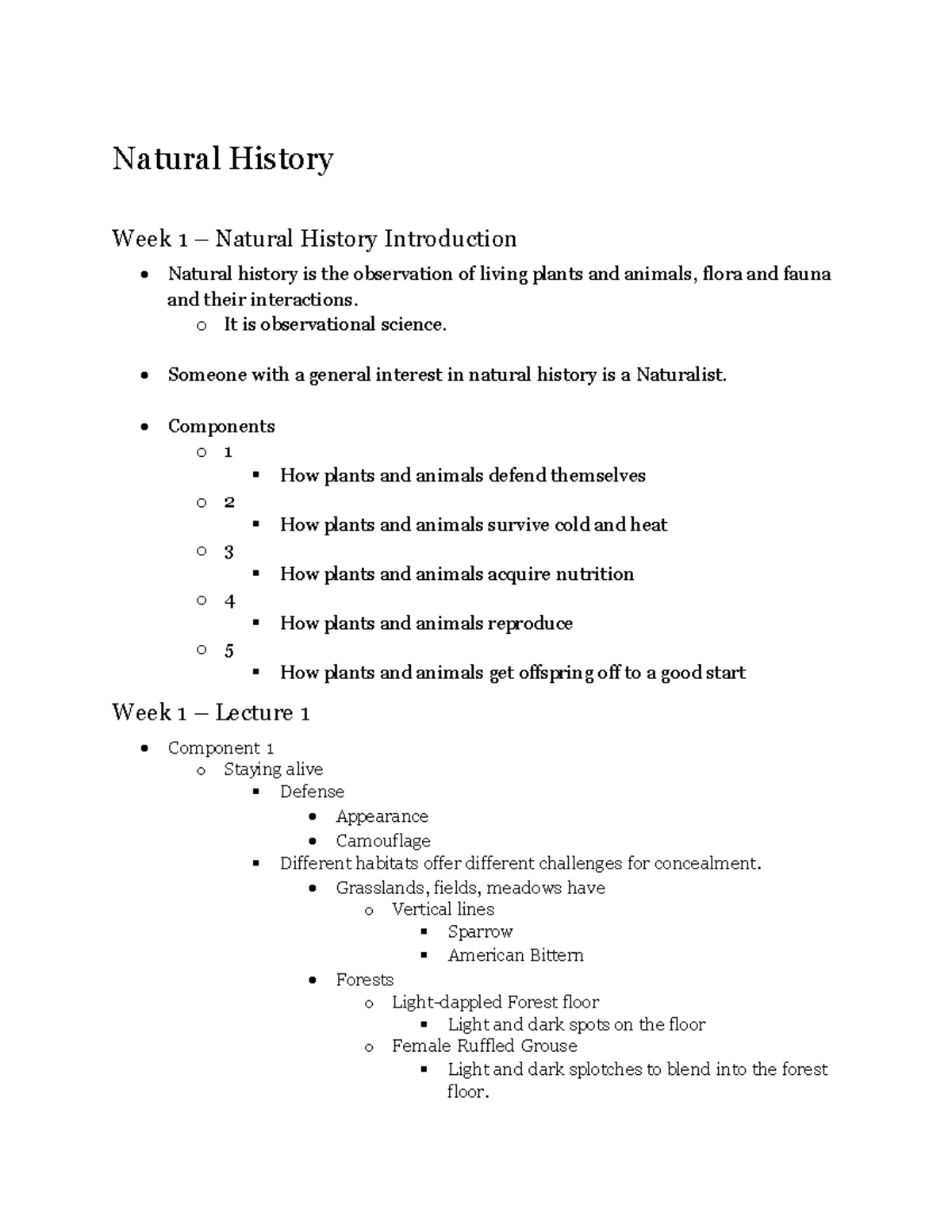 Natural History (BIO 101) Week 1-4 Lecture Notes on Flora and Fauna ...