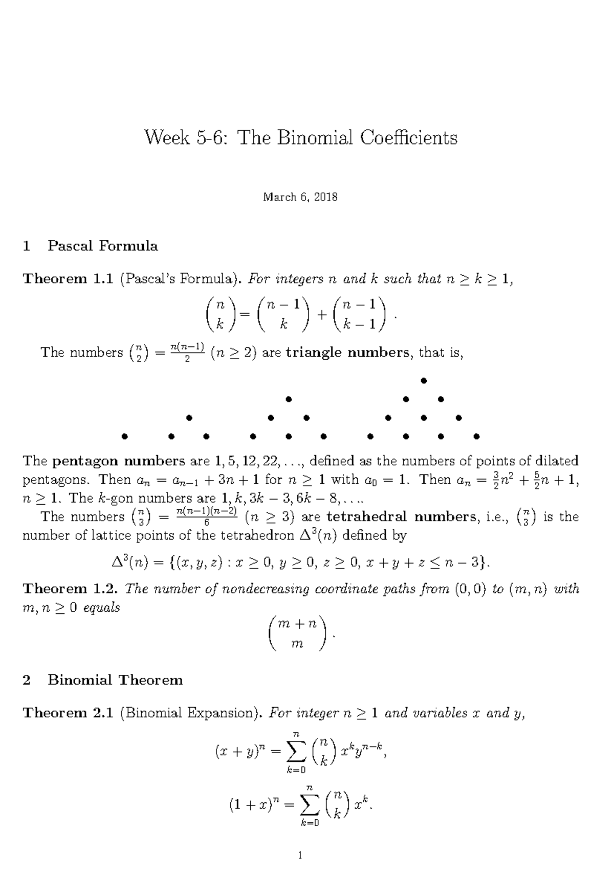 Study of Binomial Coefficients and Their Properties (Math 101) - Studocu