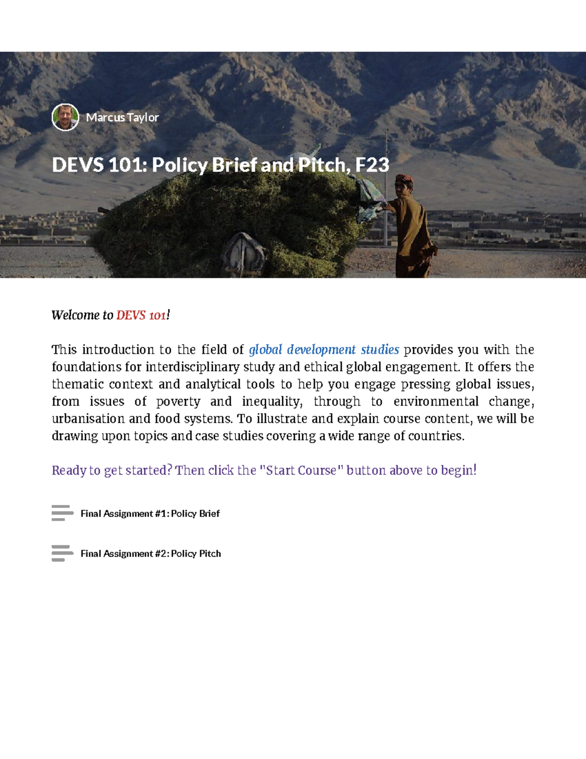 DEVS 101: Policy Brief & Pitch for F23 Global Development Studies - Studocu